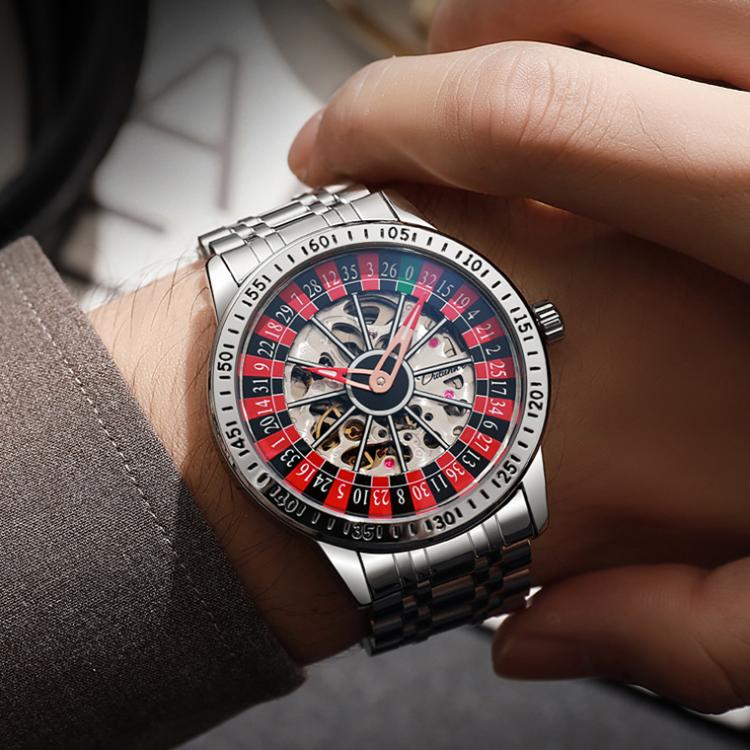 Dulunwe 6061A 30m Waterproof Rotating Dial Mechanical Watch, Color: Rose Gold Red Silicone - Image 7