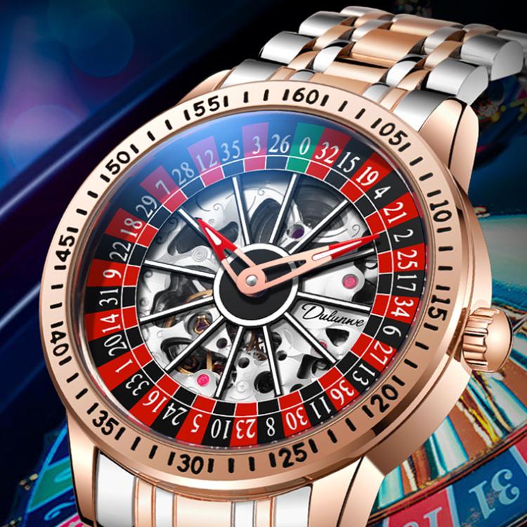 Dulunwe 6061A 30m Waterproof Rotating Dial Mechanical Watch, Color: Rose Gold Two-color Strap - Image 3