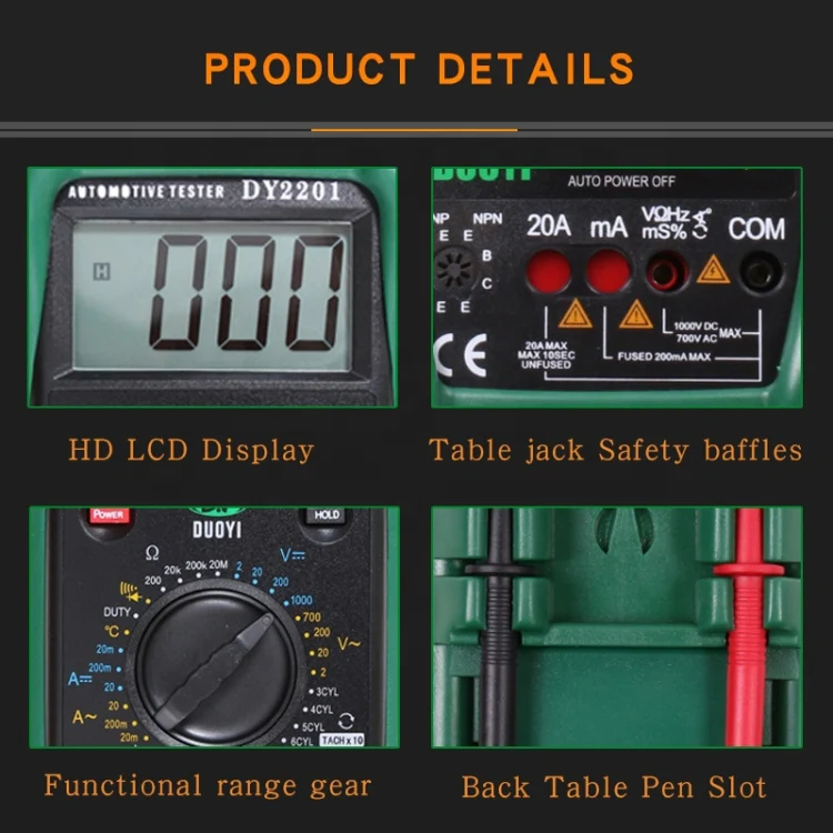 DUOYI DY2201 Car High-precision Digital Automobile Multi-function Maintenance Automatic Universal Meter - Image 6