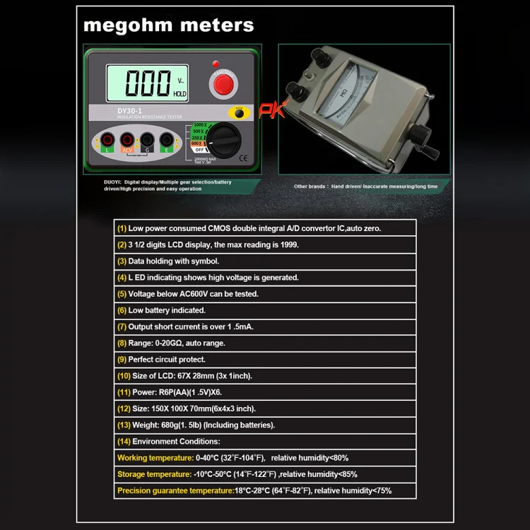 DUOYI DY30-1 Car Digital Insulation Resistance Tester Meter - Image 5