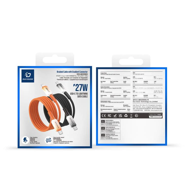 DUX DUCIS WLCM Series 27W Type-C to 8 Pin Transparent Gradient Braided Data Cable, Length: 1m(Black) - Image 9