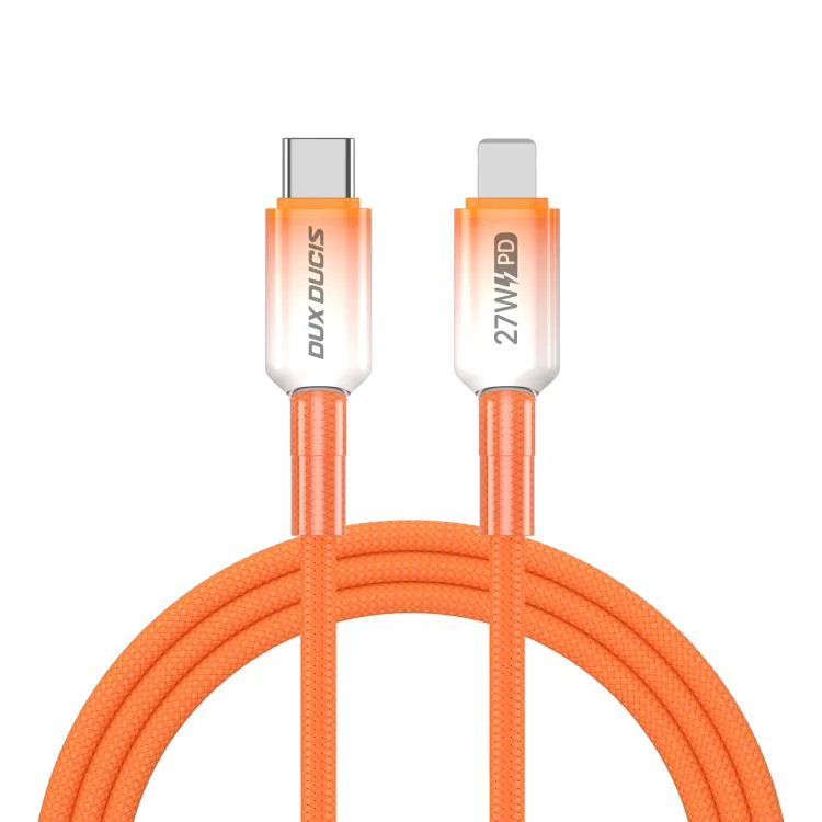 DUX DUCIS WLCM Series 27W Type-C to 8 Pin Transparent Gradient Braided Data Cable, Length: 1m(Orange)