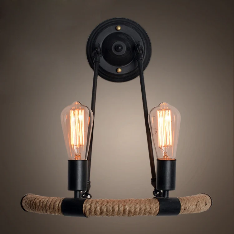 E27 LED Industrial Style Retro Hemp Rope Wrought Iron Wall Lamp, Power source: Edison Tungsten Wire 40W( Black) - Image 5