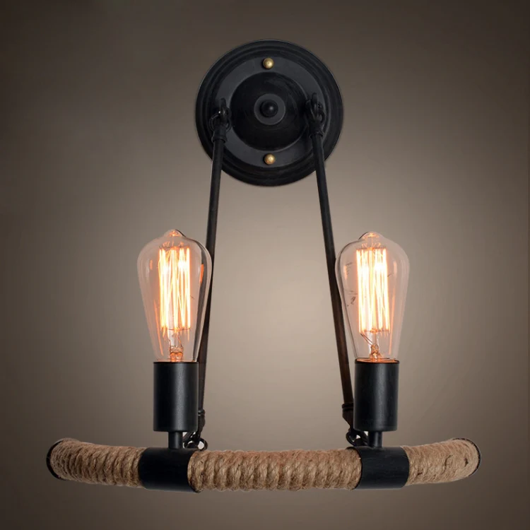 E27 LED Industrial Style Retro Hemp Rope Wrought Iron Wall Lamp, Power source: No Light Source( Black) - Image 5
