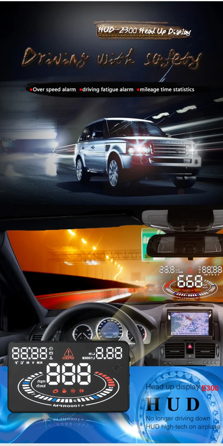 E300 5.5 inch Car OBDII / EUOBD HUD Vehicle-mounted Head Up Display Security System, Support Speed & Fuel Consumption, Overspeed Alarm, Fuel Consumption, Water Temperature, etc.(Black) - Image 7