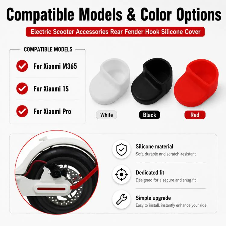 Electric Scooter Accessories Rear Fender Hook Silicone Cover for Xiaomi Mijia M365(Red) - Image 4