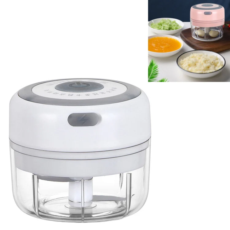 Electrical USB Rechargeable Garlic Mixing Masher Complementary Food Masher Stainless Steel Crushing Garlic Peeling Device Wireless Mini Garlic Cutter(White)