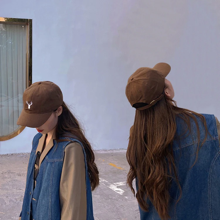 Embroidered Deer Adjustable Baseball Cap Solid Color All-match Peaked Cap(Brown) - Image 9