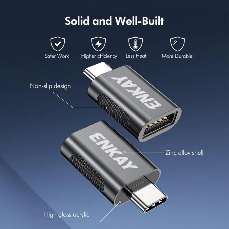 ENKAY ENK-AT131 10Gbps Female USB 3.2 A to Male USB C Data Adapter Zinc Alloy Converter(Black) - Image 5