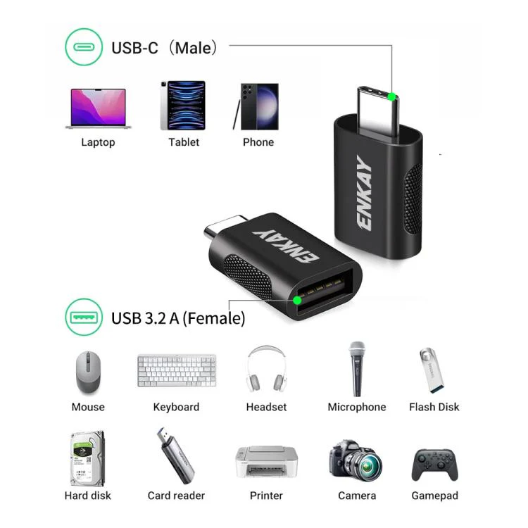 ENKAY ENK-AT131 10Gbps Female USB 3.2 A to Male USB C Data Adapter Zinc Alloy Converter(Silver) - Image 6
