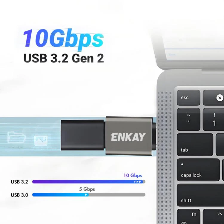 ENKAY ENK-AT134 10Gbps Female USB 3.2 A to Male USB C Data Adapter Aluminum Alloy Converter(Black) - Image 2