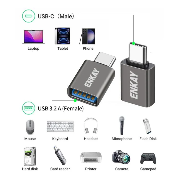 ENKAY ENK-AT134 10Gbps Female USB 3.2 A to Male USB C Data Adapter Aluminum Alloy Converter(Black) - Image 6