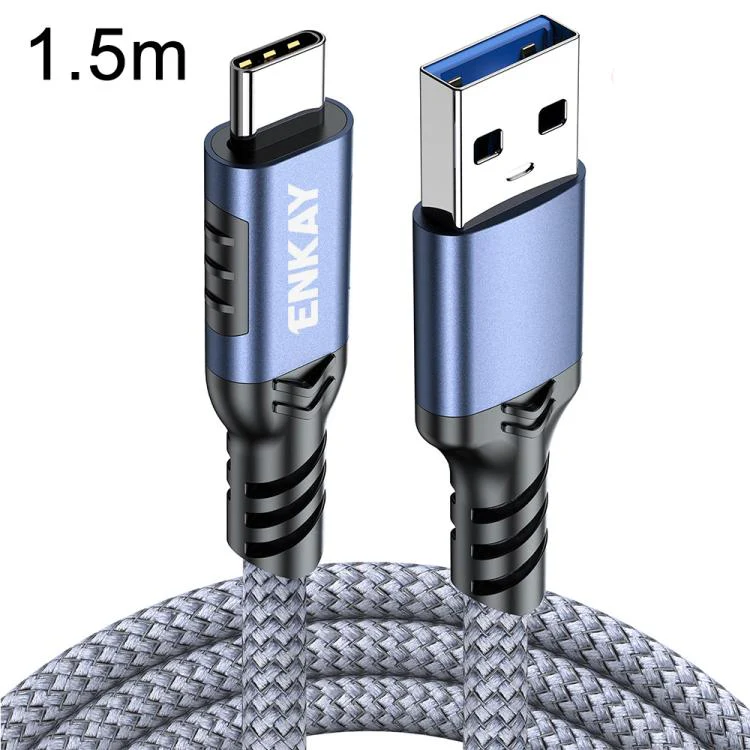ENKAY ENK-CB189 USB 3.2 A to Type-C 60W Fast Charging Cable 10Gbps Super Speed Data Transfer, Length:1.5m(Blue Grey)