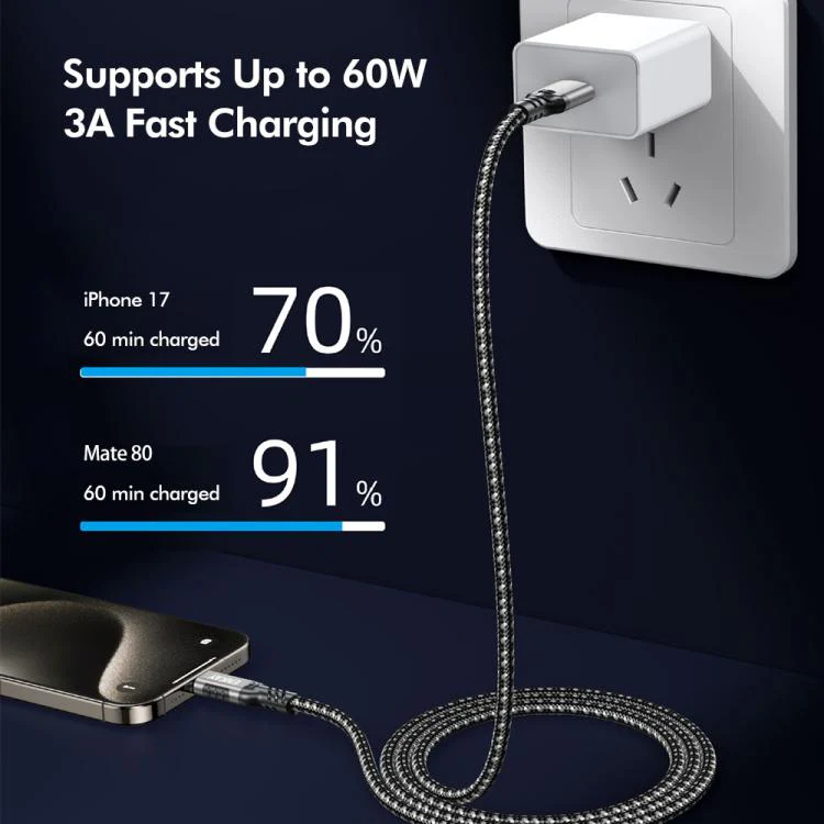 ENKAY ENK-CB189 USB 3.2 A to Type-C 60W Fast Charging Cable 10Gbps Super Speed Data Transfer, Length:1.5m(Blue Grey) - Image 3