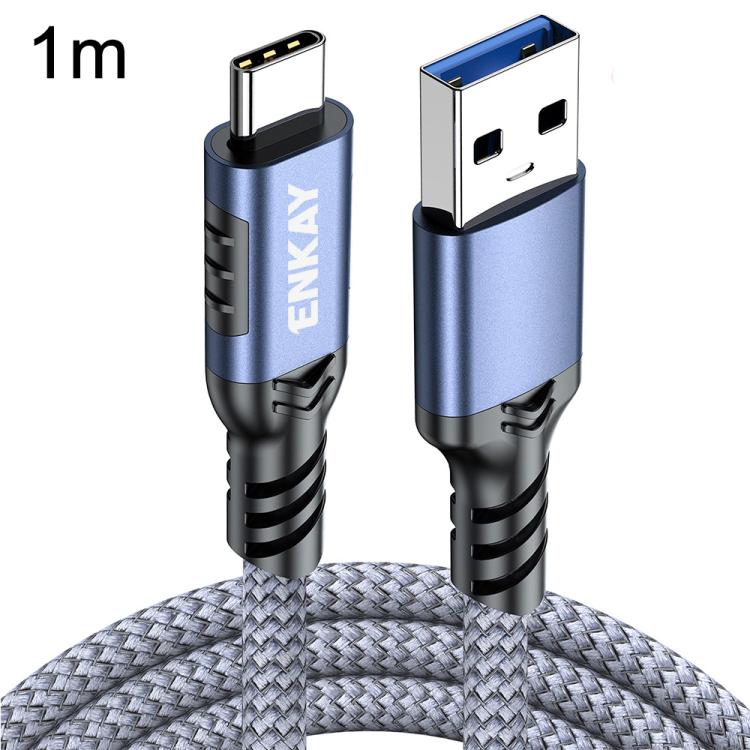 ENKAY ENK-CB189 USB 3.2 A to Type-C 60W Fast Charging Cable 10Gbps Super Speed Data Transfer, Length:1m(Blue Grey)