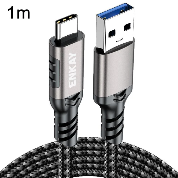 ENKAY ENK-CB189 USB 3.2 A to Type-C 60W Fast Charging Cable 10Gbps Super Speed Data Transfer, Length:1m(Gunmetal)