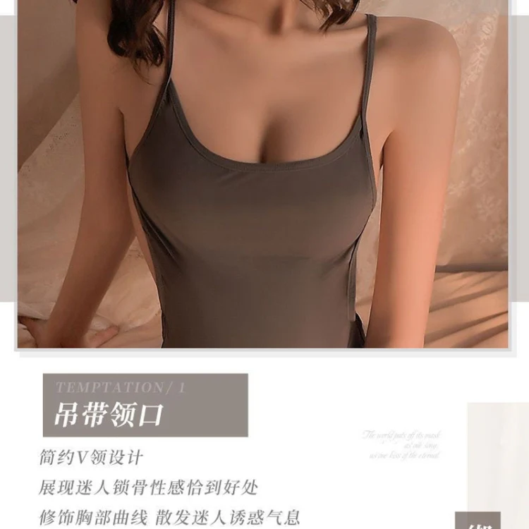 Erotic Lingerie Sexy Nightwear Women High Stretch Ice Silk Backless Sexy Hip Skirt Seductive Bodysuit, Size: Average(Gray) - Image 6
