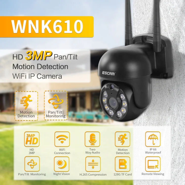 ESCAM WNK610 3.0 Million Pixels Wireless Dome IP Camera, Support Motion Detection & Two-way Audio & Full-color Night Vision & TF Card, US Plug - Image 3