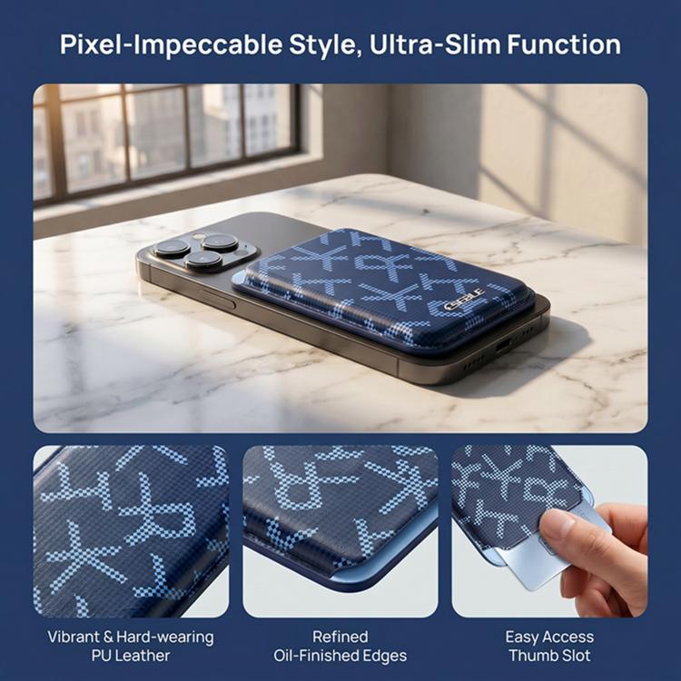 ESEBLE S8 PU Leather Letter Texture Magnetic Mobile Phone Card Slots(Blue) - Image 7
