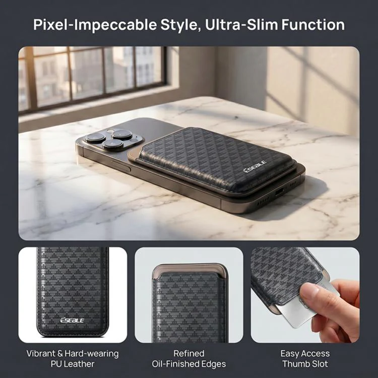 ESEBLE S9 PU Leather Triangular Shield Magnetic Mobile Phone Card Slots(Black) - Image 7