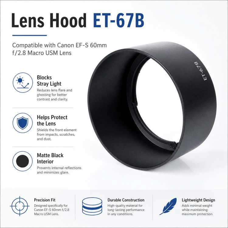 ET-67B Lens Hood Shade for Canon EF-S 60mm f/2.8 Marco USM Lens (Black) - Image 4