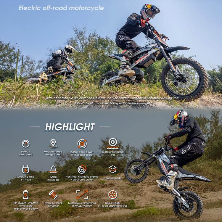[EU Warehouse] Kukirin X1 1000W 50km/h Max Speed Electric Off-road Motorcycle with 14-inch Front / 12-inch Rear Tires, EU Plug - Image 6