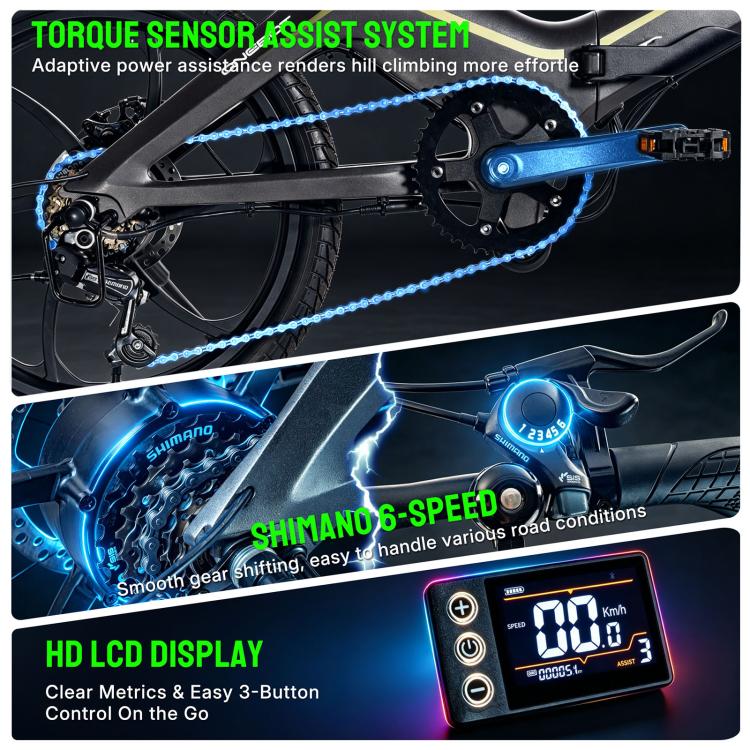 [EU Warehouse] ONEBOT Eagle 250W 36V 10.2Ah 6-Speed Folding Electric Bicycle with 20 inch Tires, EU Plug(Black) - Image 5