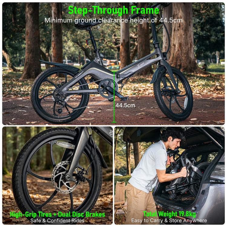 [EU Warehouse] ONEBOT Eagle 250W 36V 10.2Ah 6-Speed Folding Electric Bicycle with 20 inch Tires, EU Plug(Black) - Image 6
