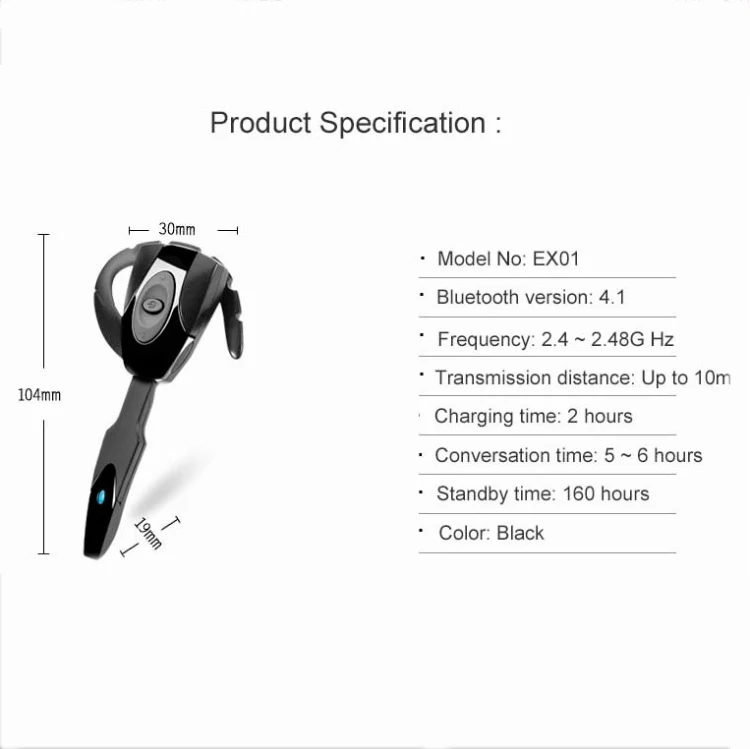 ex-01 Bluetooth 4.1 Business Hanging Ear Bluetooth Earphone(Black) - Image 10