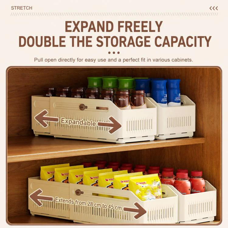 Expandable Drawer Organizer Bins Stackable Plastic Storage Baskets with Slider Lock 10.5 x 9 x 28cm - Image 5