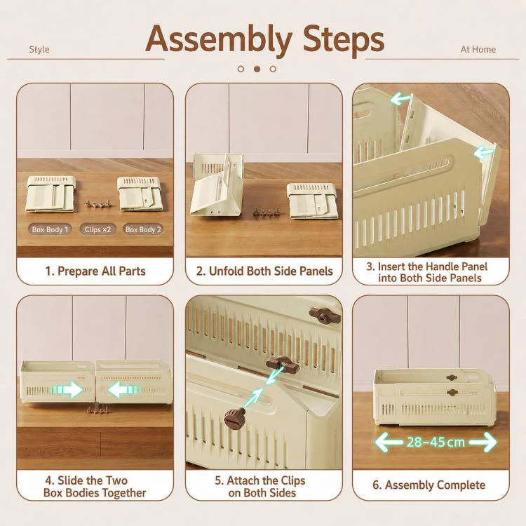 Expandable Drawer Organizer Bins Stackable Plastic Storage Baskets with Slider Lock 10.5 x 9 x 28cm - Image 9