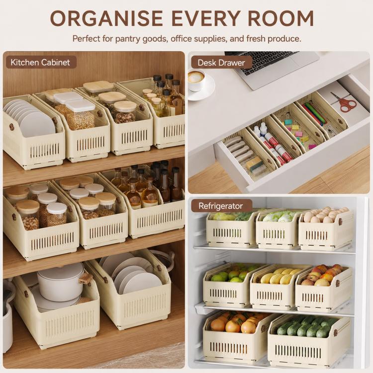 Expandable Drawer Organizer Bins Stackable Plastic Storage Baskets with Slider Lock 15 x 12 x 28cm - Image 7
