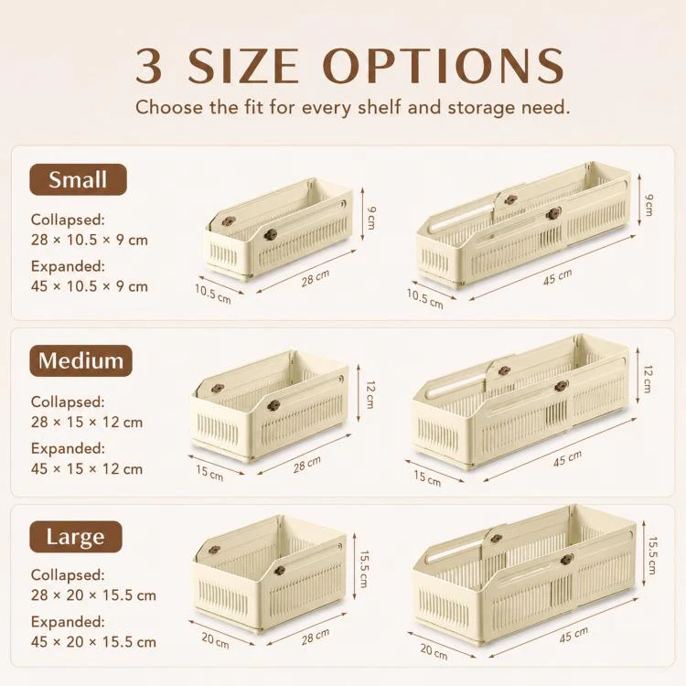 Expandable Drawer Organizer Bins Stackable Plastic Storage Baskets with Slider Lock 20 x 15.5 x 28cm - Image 10