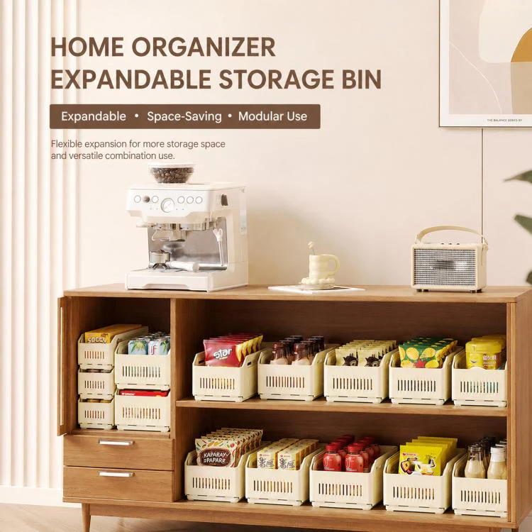 Expandable Drawer Organizer Bins Stackable Plastic Storage Baskets with Slider Lock 20 x 15.5 x 28cm - Image 3