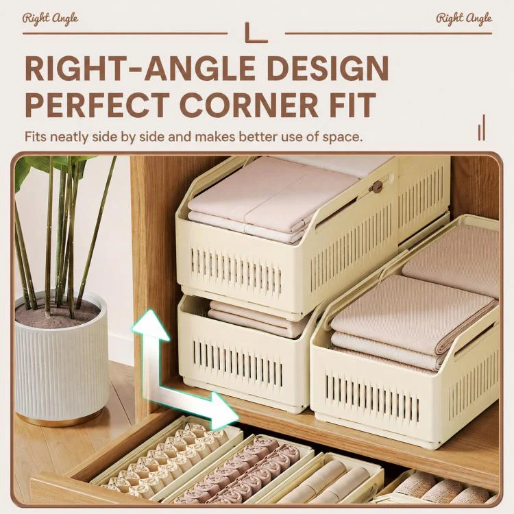 Expandable Drawer Organizer Bins Stackable Plastic Storage Baskets with Slider Lock 20 x 15.5 x 28cm - Image 6