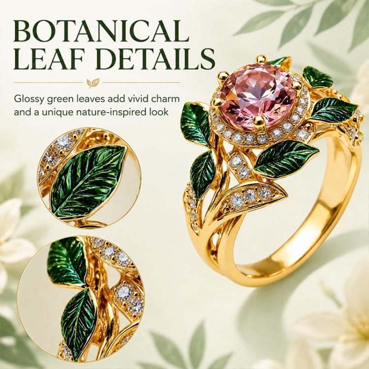 Exquisite Oil Drop Craft Flower Pink Gemstone Ring, Size:Number 8(Gold) - Image 4