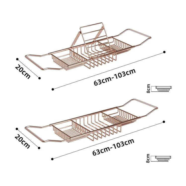 Extendable Bathtub Caddy Stainless Steel Bathtub Shelf Organizer Tablet Holder Standard Gold - Image 7