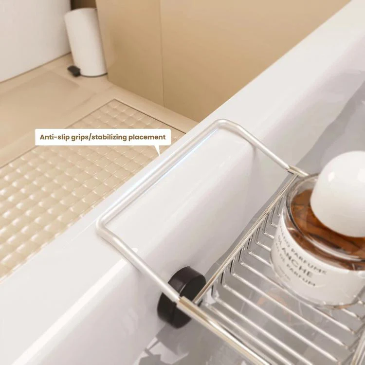 Extendable Bathtub Caddy Stainless Steel Bathtub Shelf Organizer Tablet Holder Standard Silver - Image 4