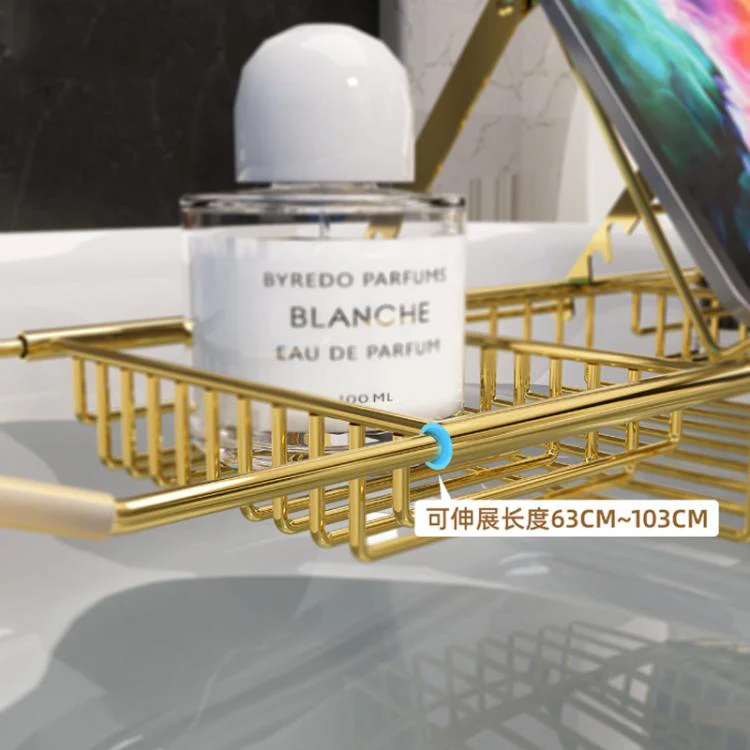 Extendable Bathtub Caddy Stainless Steel Bathtub Shelf Organizer Tablet Holder With Stand Gold - Image 5