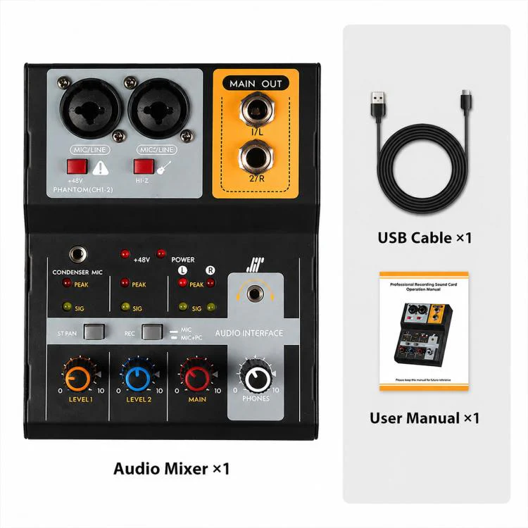 F-2A Multi-function Professional 2-way Recording Mixer USB Live Streaming Sound Card(Black) - Image 15