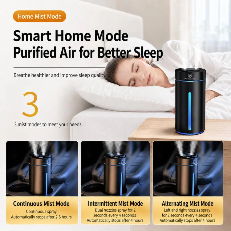 F10 Smart Dual Nozzle Humidifier Aroma Diffuser Portable Car Fragrance Sprayer With Ambient Light(Black) - Image 9