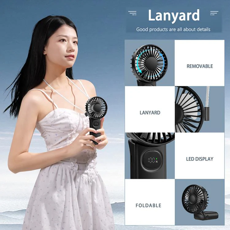 F11 Folding Handheld Fan with LED Display & Lanyard(White) - Image 6