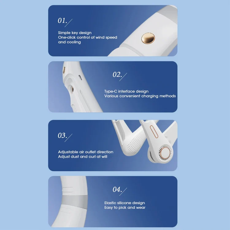 F11 Portable USB Charging Rotating Digital Display Bladeless Hanging Neck Fan(Blue) - Image 10