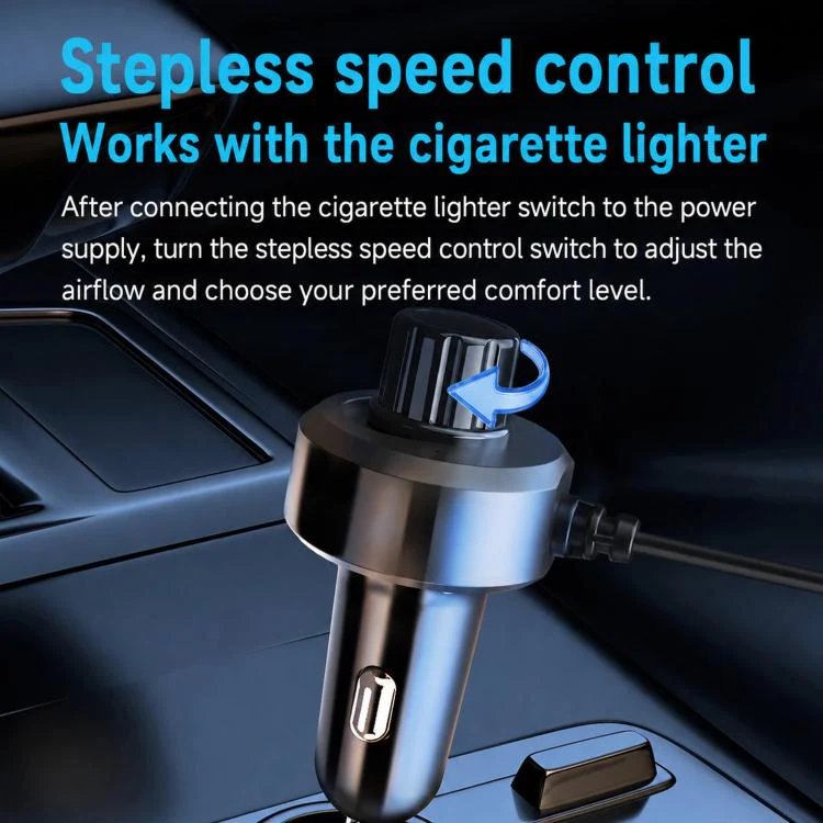 F1303 12V/24V Car Cigarette Lighter Fan Stepless Speed Quiet Cooling Fan With Hanging Hook - Image 8