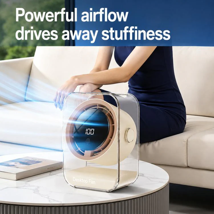 F15 Smart Timing Transparent Digital Display Desk Fan Small Circulating Table Fan For Office(Grey Purple) - Image 2