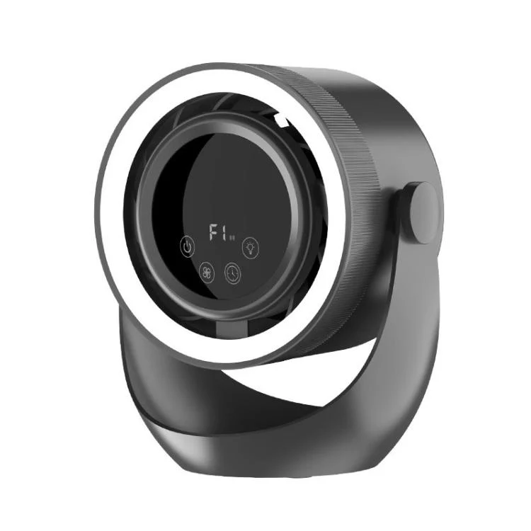 F158 Desktop Mini Multi-Speed Circulating Fan Timed Remote Control Lighted Fan, Style: Gray Rechargeable