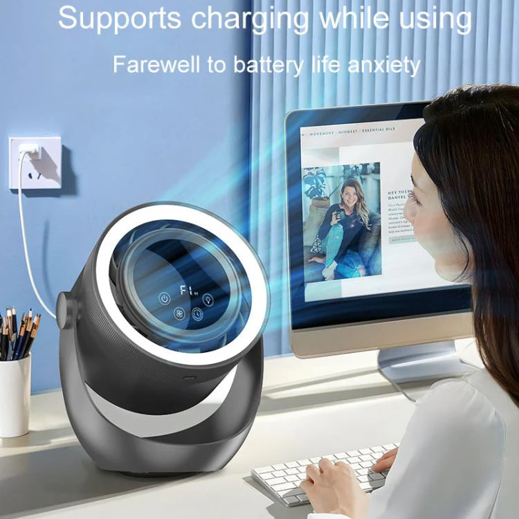 F158 Desktop Mini Multi-Speed Circulating Fan Timed Remote Control Lighted Fan, Style: Gray Rechargeable - Image 13