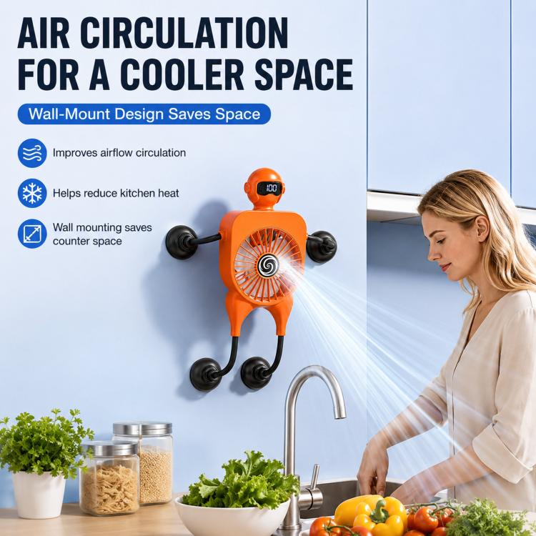 F17 Smart Digital Display Suction Cup Robot Fan 100 Speed Levels Desktop Fan(Orange) - Image 7
