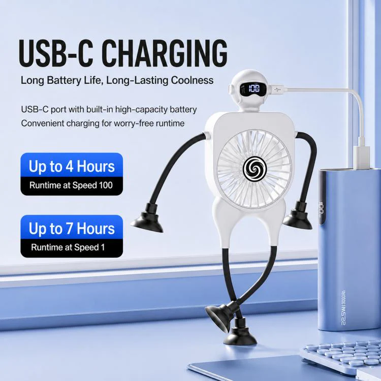 F17 Smart Digital Display Suction Cup Robot Fan 100 Speed Levels Desktop Fan(White) - Image 5