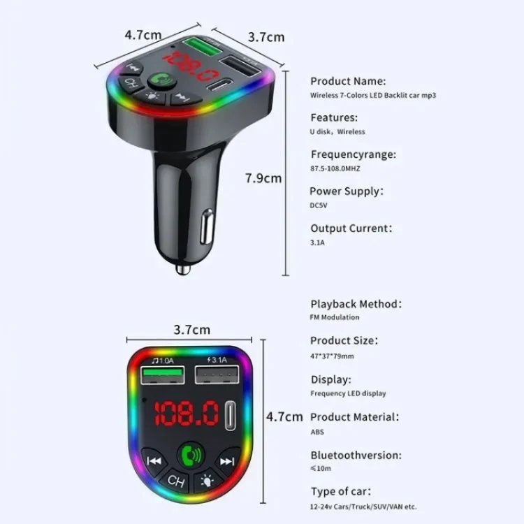 F20 Car MP3 Player PD + Fast USB Charger Handsfree Bluetooth FM Transmitter Car Kit Adapter - Image 4